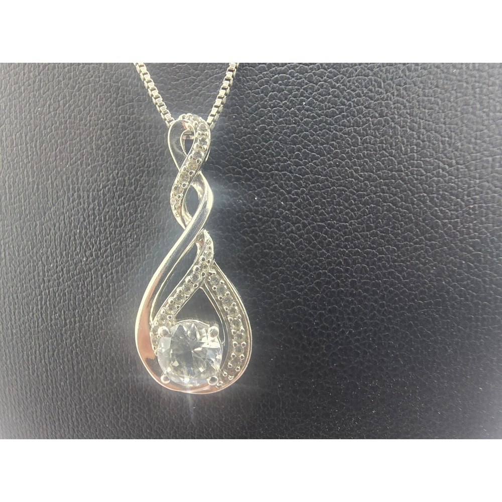 FAS Necklace Sterling Silver Infinity Twist Teardrop Clear Stone 18"